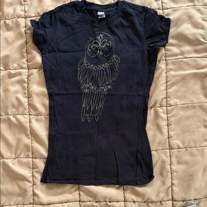 Black T-Shirt with Owl Design